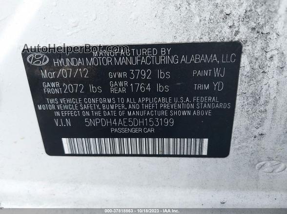 2013 Hyundai Elantra Gls White vin: 5NPDH4AE5DH153199