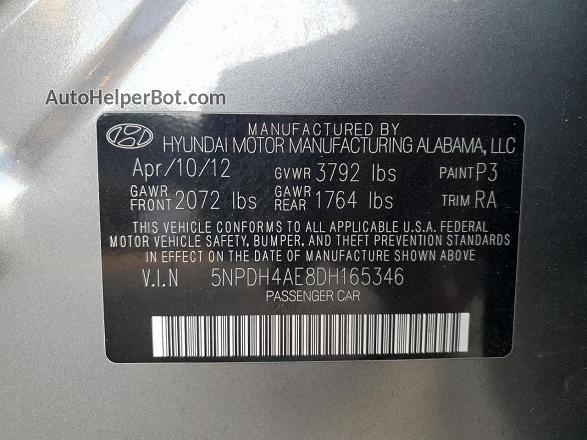 2013 Hyundai Elantra Gls Gray vin: 5NPDH4AE8DH165346