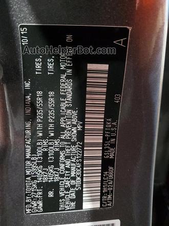 2015 Toyota Sienna Xle Серый vin: 5TDDK3DC4FS122772