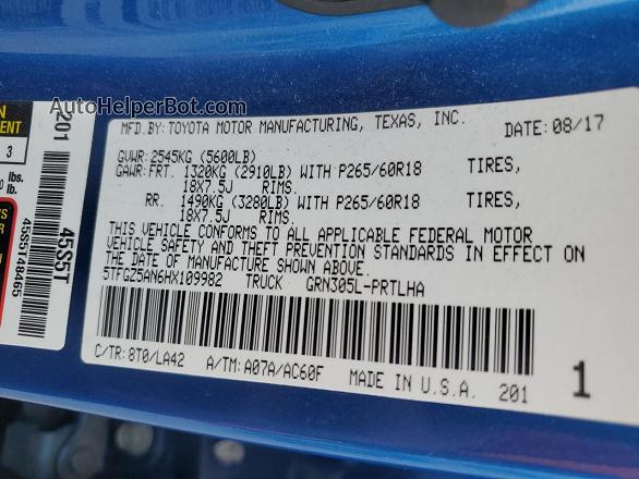 2017 Toyota Tacoma Double Cab Blue vin: 5TFGZ5AN6HX109982