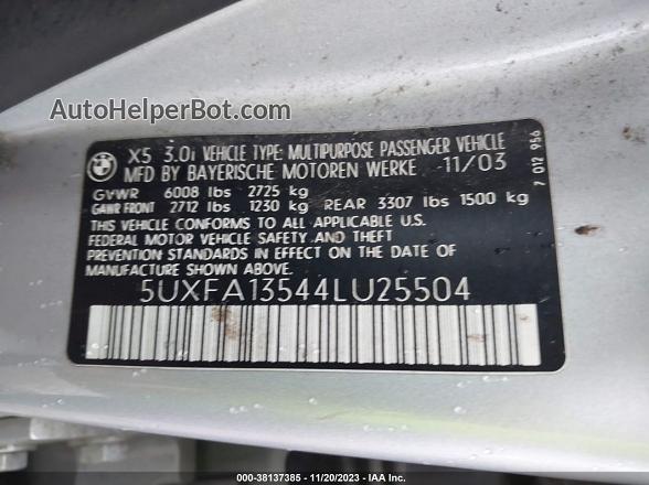 2004 Bmw X5 3.0i Silver vin: 5UXFA13544LU25504