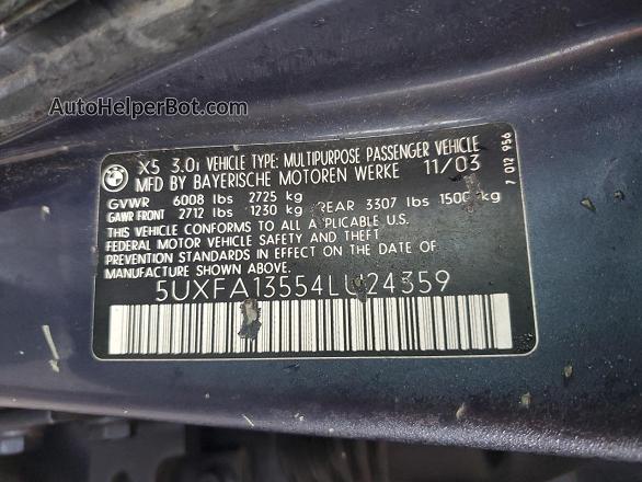 2004 Bmw X5 3.0i Blue vin: 5UXFA13554LU24359