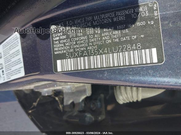 2004 Bmw X5 3.0i Blue vin: 5UXFA135X4LU22848