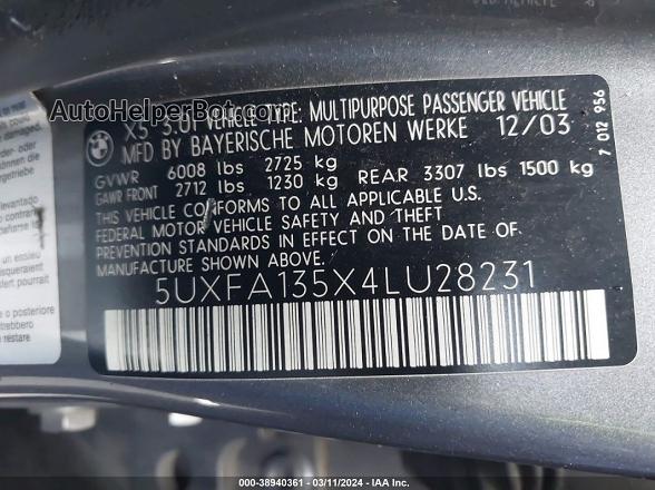 2004 Bmw X5 3.0i Gray vin: 5UXFA135X4LU28231