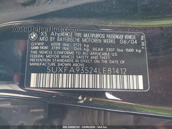 2004 Bmw X5 4.8is Black vin: 5UXFA93524LE81412