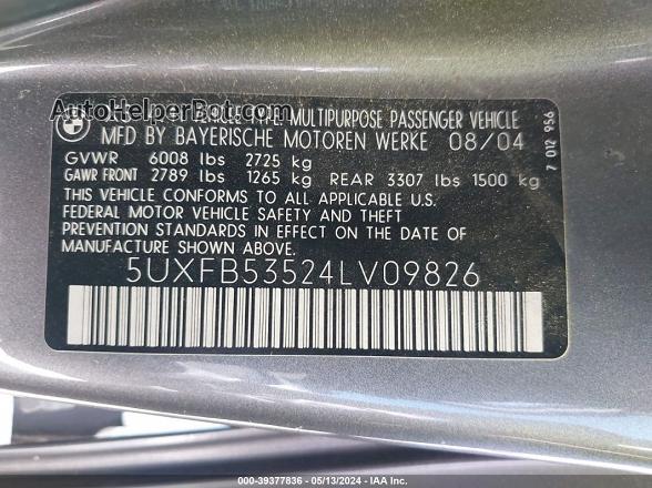2004 Bmw X5 4.4i Gray vin: 5UXFB53524LV09826
