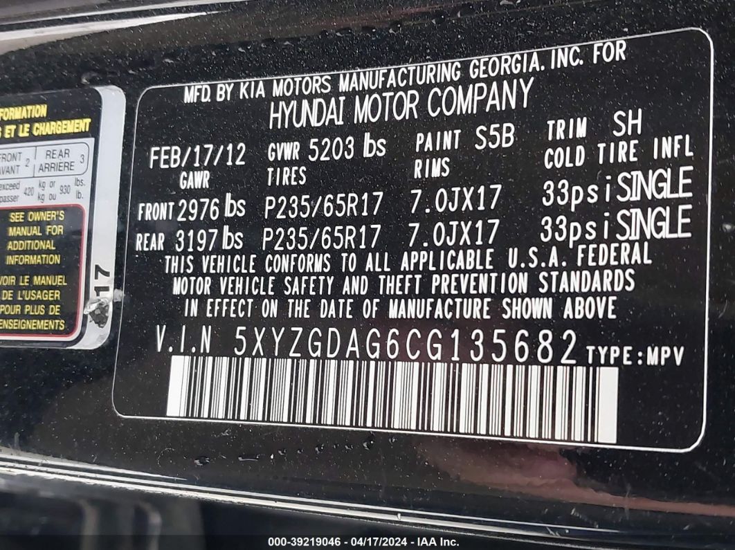 Price & History 2012 Hyundai Santa Fe Gls V6 3.5l V-6 Dohc