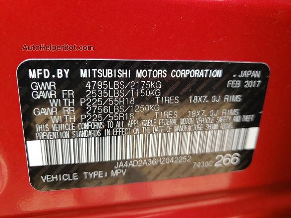 2017 Mitsubishi Outlander Es Red vin: JA4AD2A36HZ042252