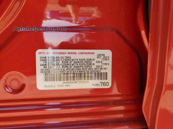 2015 Mitsubishi Outlander Se Красный vin: JA4AD3A38FZ009191