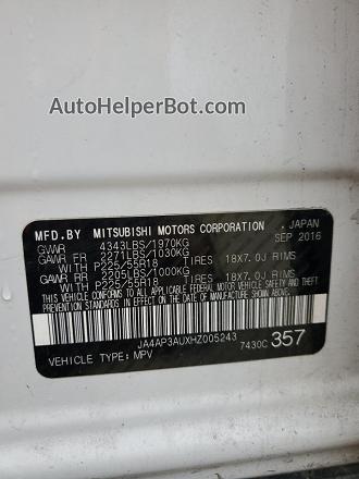2017 Mitsubishi Outlander Sport Es White vin: JA4AP3AUXHZ005243