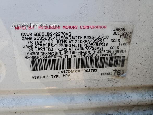 2015 Mitsubishi Outlander Gt White vin: JA4JZ4AX0FZ003783