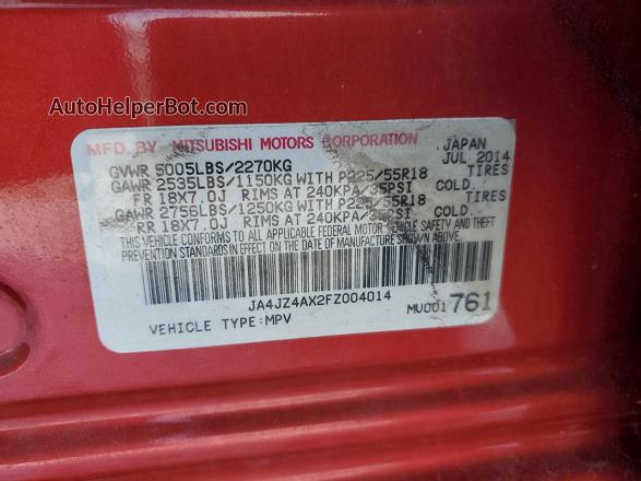 2015 Mitsubishi Outlander Gt Red vin: JA4JZ4AX2FZ004014