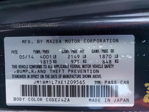 2014 Mazda 3 Touring Charcoal vin: JM1BM1L7XE1209565