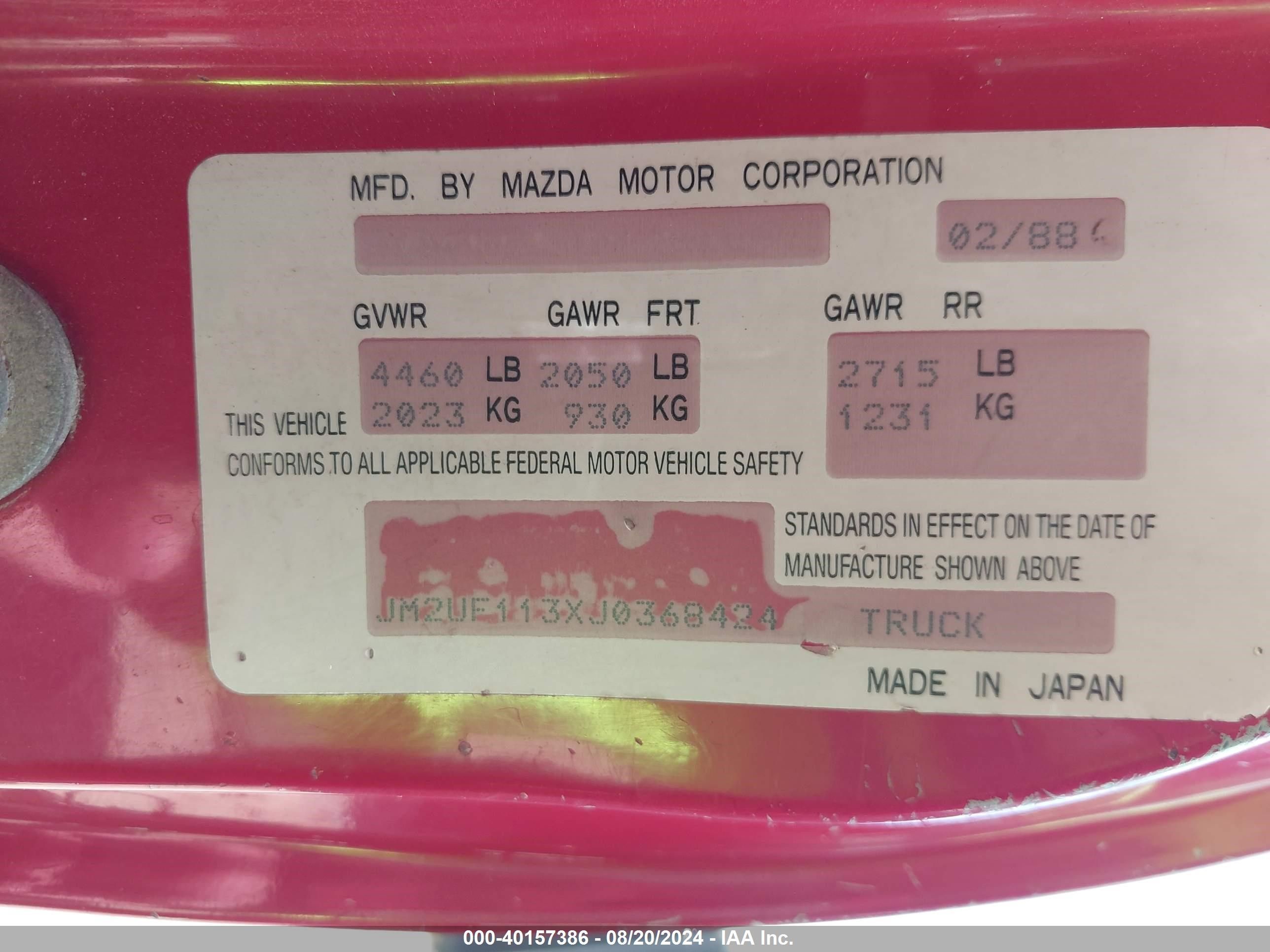 Price & History 1988 Mazda B2200 Short Bed 2.2l I4 Crb C vin