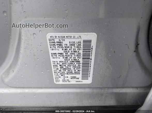 2010 Nissan Murano Sl Gray vin: JN8AZ1MU0AW008986