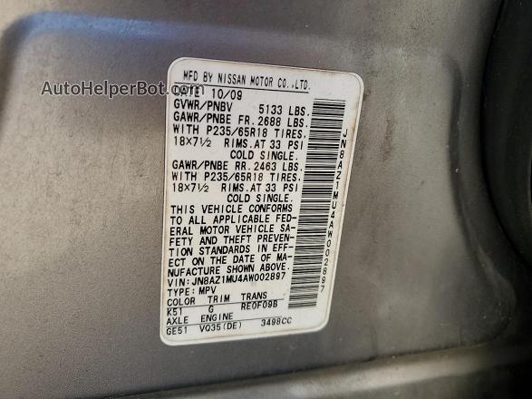 2010 Nissan Murano S Gray vin: JN8AZ1MU4AW002897