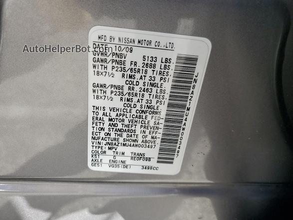 2010 Nissan Murano S Gray vin: JN8AZ1MU4AW003497