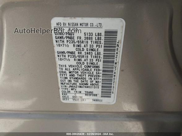 2010 Nissan Murano S Silver vin: JN8AZ1MU7AW021315
