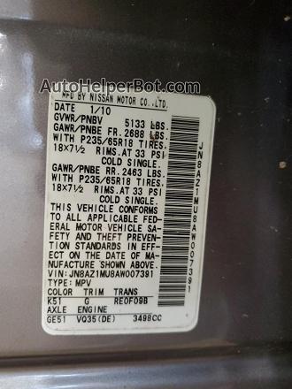 2010 Nissan Murano S Gray vin: JN8AZ1MU8AW007391