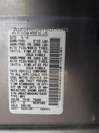 2010 Nissan Murano S Gray vin: JN8AZ1MU9AW015886
