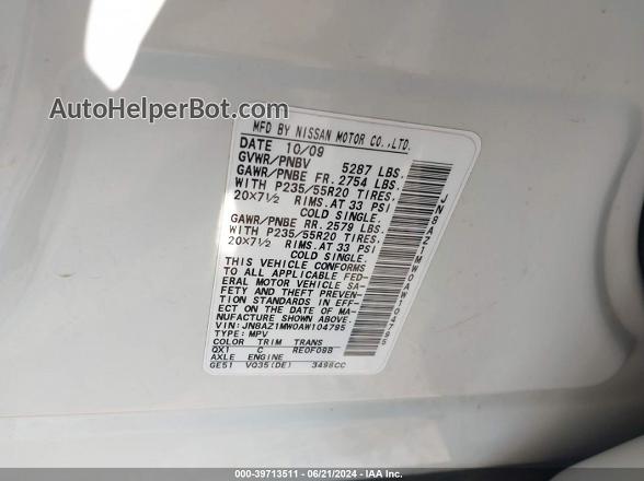 2010 Nissan Murano Le Белый vin: JN8AZ1MW0AW104795