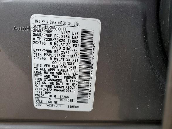2010 Nissan Murano S Gray vin: JN8AZ1MW4AW109496