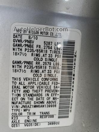 2010 Nissan Murano S Silver vin: JN8AZ1MW6AW139986