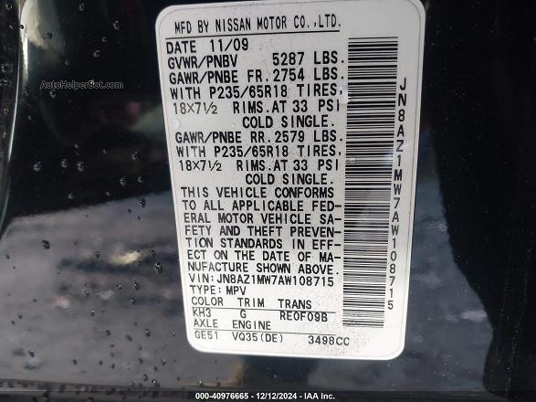 2010 Nissan Murano Sl Black vin: JN8AZ1MW7AW108715