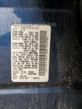 2010 Nissan Murano S Blue vin: JN8AZ1MW7AW125160