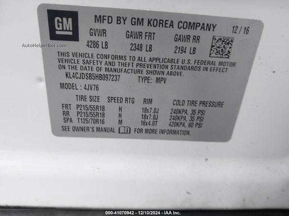 2017 Buick Encore Premium Белый vin: KL4CJDSB5HB097237