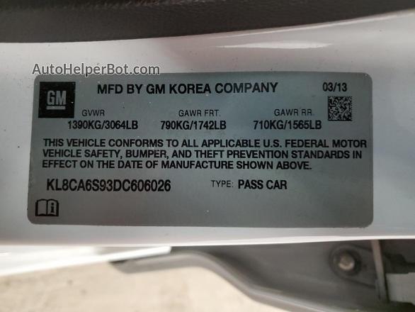 2013 Chevrolet Spark Ls White vin: KL8CA6S93DC606026