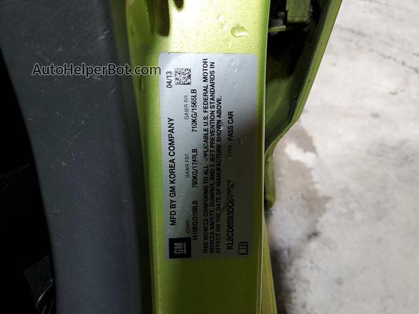 2013 Chevrolet Spark 1lt Green vin: KL8CD6S93DC618023