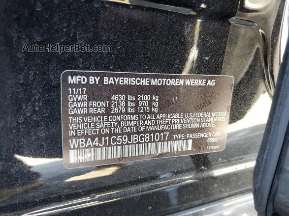 2018 Bmw 430i Gran Coupe Black vin: WBA4J1C59JBG81017